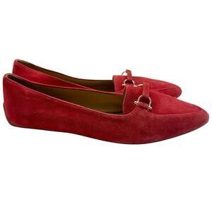 Talbots Red Suede Buckle Almond Tow Leather Driving Loafers Size 8